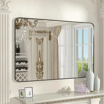 Прямоугольное зеркало в черной металлической раме, настенное зеркало для ванной комнаты, 30 ”X 36”, бесплатные зеркала для спальни в полный рост  2
