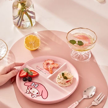 Разделенная на секции Обеденная тарелка Hello Kitty Sanrio Аниме Cinnamoroll Керамическая Тарелка для домашнего использования Детская Тарелка для завтрака Оптом  4