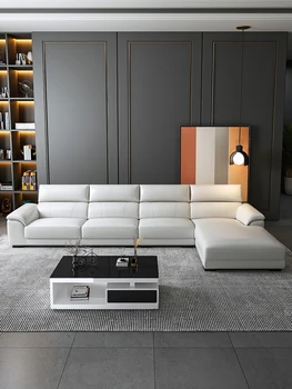 Размер кожаного дивана в итальянском стиле, современный простой диван из высококачественной воловьей кожи для гостиной, комбинированная мебель для гостиной  5