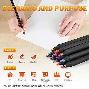 Разноцветный карандаш, яркие разноцветные деревянные радужные карандаши, набор для взрослых и детей, 12 разных цветов, предварительно заточенных для рисования  5