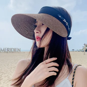 Ранней весной 2023 года Новая женская солнцезащитная кепка для лица в корейском стиле, соломенная кепка для путешествий на море и пляж  5