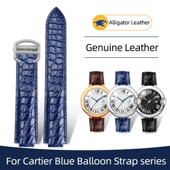 Ремешок из кожи аллигатора для Cartier Blue Balloon, ремешок из натуральной кожи, синий, черный, коричневый ремешок для часов для мужчин и женщин, рельефный браслет  5