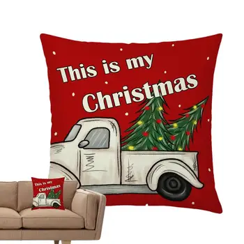 Рождественская льняная наволочка с принтом рождественских элементов красного цвета Праздничные подарки Украшения для рождественской вечеринки для диванной подушки  5