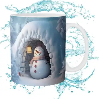 Рождественская чашка со снеговиком, безопасная для посудомоечной машины и микроволновой печи, долговечная Керамическая кружка со снеговиком с 3D очаровательной печатью, подарок  5