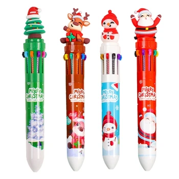 Рождественская шариковая ручка 10-в-1 Выдвижная многоцветная шариковая ручка для детей Calss Reward Christmas Party Favor  5