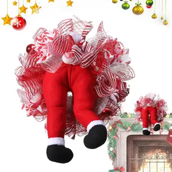 Рождественские венки для входной двери, Рождественское украшение, уличный новогодний декор, костюм Санты, украшения для ног, Венок с красной лентой  5