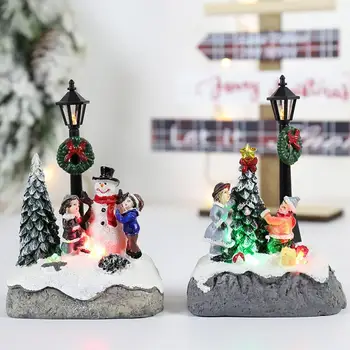 Рождественские деревенские домики с орнаментом из смолы, светодиодная рождественская сцена, настольный дом, светящаяся деревня для рождественского украшения, подарок для ребенка  5