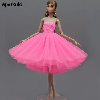 Розовое летнее платье, короткие балетные платья для куклы Барби, праздничное платье, одежда для кукол Барби, наряды, аксессуары для кукол 1/6  5