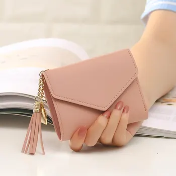 Розовый женский мини-кошелек с кисточкой, держатель для карт, модный кошелек для монет, женский праздничный подарок-сюрприз  5