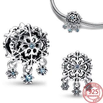 Романтический шарм в виде ледяной снежинки, подходящий к браслету и ожерелью Pandora, женские ювелирные изделия из серебра 925 пробы, изготовление подвесок своими руками  3