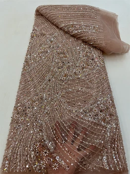 Роскошная Африканская свадебная кружевная ткань с тяжелым бисером 2024, Высококачественная Нигерийская ткань из французского тюля с пайетками для вечернего платья Rf  5