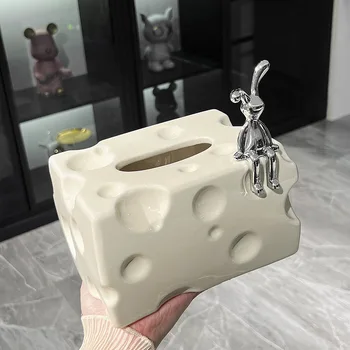 Роскошная керамическая коробка для салфеток для гостиной, декор журнального столика, креативный держатель для кремовой бумаги  3