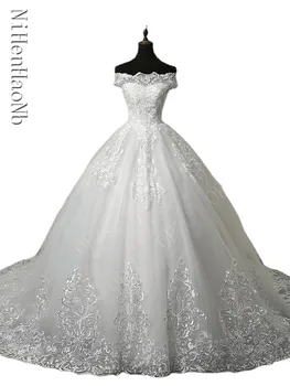 Роскошная Кружевная аппликация Плюс Размер Свадебного платья с вышивкой 2023 Новое платье невесты с длинным шлейфом Vestidos De Noiva  2