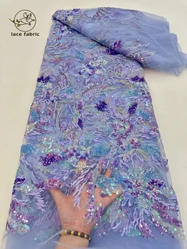 Роскошная кружевная ткань с блестками 2023, Высококачественная Французско-африканская кружевная ткань, кружевная ткань с вышивкой в Нигерии Для свадебных платьев  1