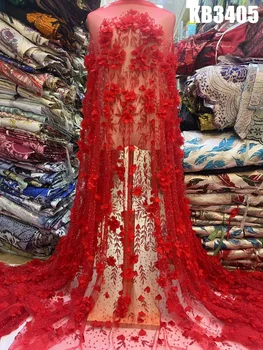 Роскошная кружевная ткань с 3d цветами, Кружевная ткань из бисера, Белая кружевная ткань, Нигерийская ткань, 5 лет, 3d Цветочная ткань для длинных платьев KB3405  5
