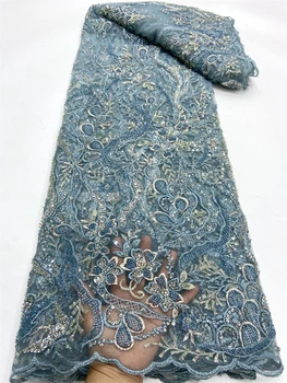 Роскошная элегантная кружевная ткань из бисера Африканский тюль с вышивкой пайетками Французское сетчатое кружево Bride Wedding JY  5