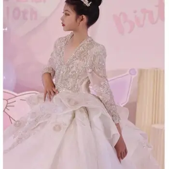 Роскошное праздничное платье Teenmiro 2024 для девочек-подростков, детские платья королевской принцессы с пайетками и шлейфом, детское бальное платье для выпускного вечера.  10