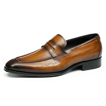 Роскошные мужские модельные туфли из натуральной кожи без застежки, Итальянский дизайн, Мужские Свадебные Офисные банкетные лоферы, Обувь для мужчин  5