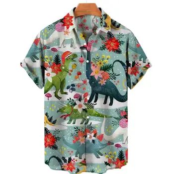 Рубашки с 3D Принтом Динозавра, Мужские Женские Гавайские рубашки, Мужские Блузки с Призванием, Жуткая рубашка С лацканами, Cuba Camisa, Мужская Одежда, Птица  4