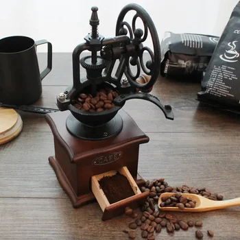 Ручная кофемолка в стиле ретро с дизайном Колеса Обозрения Кофемолка для кофейных зерен Профессиональная керамическая мини-мельница для измельчения заусенцев  5
