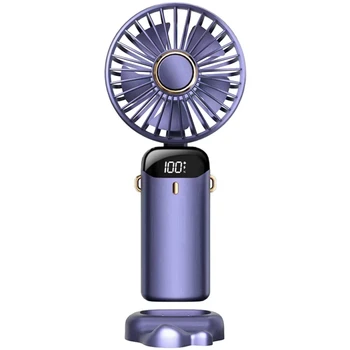 Ручной вентилятор Портативный вентилятор 5000 мАч, перезаряжаемый, 5 скоростей со светодиодным дисплеем, регулируется на 90 °  10