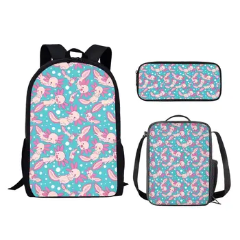 Рюкзаки с мультяшным аксолотлем для девочек-подростков и мальчиков, набор школьных сумок из 3 предметов, повседневная сумка для книг для студентов с сумкой для ланча, сумка для карандашей  10