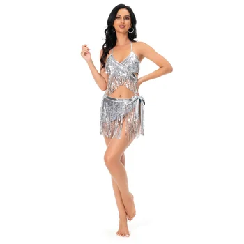 Самба Уникальное танцевальное платье с блестками Изысканные ночные клубы Латиноамериканские танцы Сексуальная одежда с кисточками для выступлений в стиле Чача  5