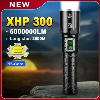 Самый мощный светодиодный фонарик XHP300 USB Перезаряжаемый фонарь XHP199 Мощный Тактический фонарь для работы в походе Ручной фонарь  5