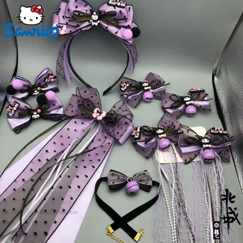 Санрио Куроми Фиолетовый Черный Милый Головной убор Заколка Аксессуары для Хэллоуина в стиле Лолиты Заколка Шляпа Ожерелье Ремешок Заколка для женщин Подарки  3