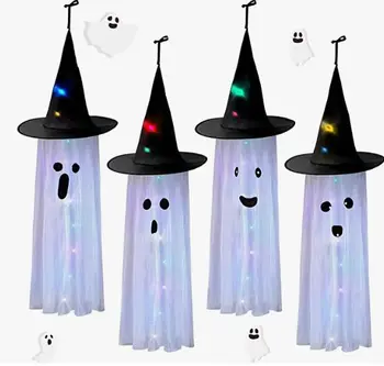 Светодиодная подсветка Подвесная шляпа для Хэллоуина, шляпа демона-призрака, марлевая шляпа  4