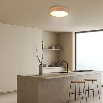 Светодиодный потолочный светильник, деревянная круглая лампа, современные светильники, потолочный светильник для гостиной, спальни, кухни, гардеробной, люстры  5