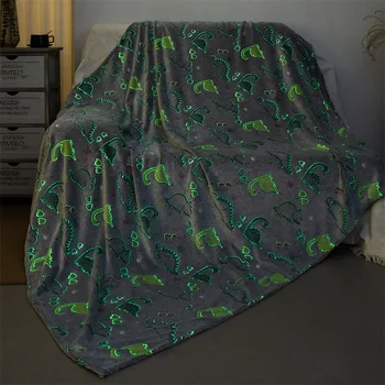 Светящееся в темноте одеяло, дизайн со светящимися звездами, Многоцветное одеяло с принтом Динозавра, Флуоресцентное Волшебное одеяло, Теплое Мягкое  5