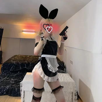 Сексуальное женское белье из искусственной кожи для девочек-кроликов, сексуальный костюм для косплея, эротическое готическое белье для женщин, наряд горничной, кукла Бэбби, одежда из аниме  4