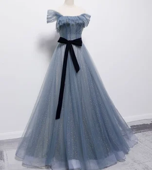 Серо-голубые вечерние платья Sweet Memory, сексуальные модные женские туфли, длинное платье из тюля для девочек, платье для ежегодного выступления на художественном экзамене  2