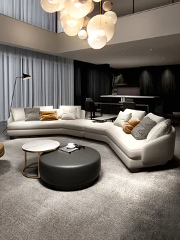 Современный легкий роскошный круглый кожаный диван полукруглой формы, вилла в итальянском стиле высокого класса в стиле минимализма, U-образный кожаный диван  5