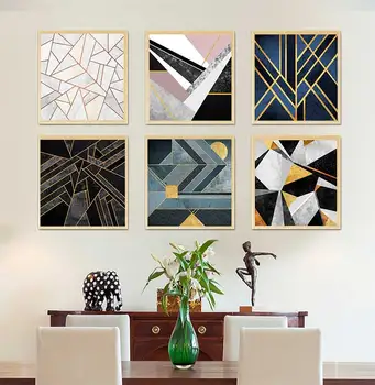 Современный минималистичный плакат с геометрическим цветным блоком Фон для дивана в гостиной Настенное украшение Картина Ядро  4