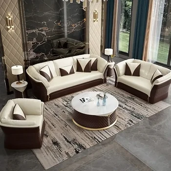Современный минималистичный мебельный гарнитур для кожаного дивана и гостиной из воловьей кожи  5