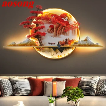 Современный настенный светильник AOSONG, светодиодный Китайский Креативный пейзаж, Сосновая настенная лампа для дома, гостиной, кабинета, спальни, декора.  4