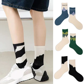 Спортивные носки 4 цвета, Хлопчатобумажные носки для пары со средней трубкой, без костей, Дышащие, с цветным блокирующим сращиванием, носки для фитнеса  5