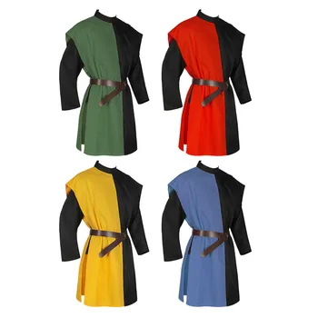 Средневековый костюм рыцаря-тамплиера-крестоносца, Мужская Туника, рубашка, доспехи Воина или Кавалера, Табард, черная одежда с поясом Для взрослых мужчин  5