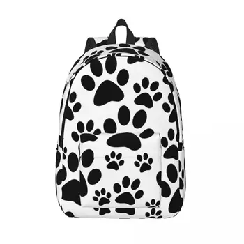 Студенческая сумка с отпечатками лап черной собаки, рюкзак для родителей и детей, легкий рюкзак для пары, сумка для ноутбука  5