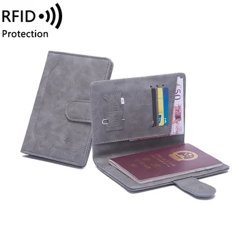 Сумка для паспорта с ремешком из искусственной кожи, RFID-противоугонная щетка, зажим для паспорта, дорожный кошелек, сумка для карт, зажим для билета, зажим для денег  3