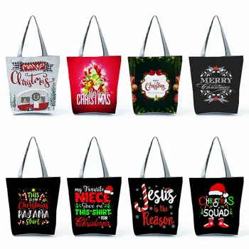 Сумка через плечо, универсальные сумки, сумка для покупок, Рождественская елка, женский подарок, Эко-многоразовое письмо, девушка с индивидуальным рисунком  10