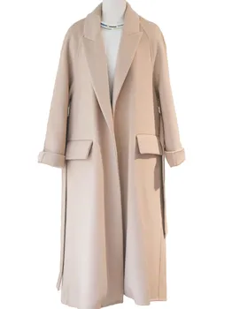 Твидовое пальто с отворотом, длинное, приталенное, с поясом, теплое и уютное, новинка зимы 2023, 1102  2