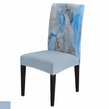 Текстура мрамора, акварель, сине-серый, эластичный чехол для стула для столовой, банкета, отеля, Эластичные чехлы для стульев из спандекса  0