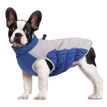 Теплая одежда для собак, зимняя утолщенная зимняя куртка для крупных собак со шлейкой, водонепроницаемая Ветрозащитная шуба для французского бульдога в холодную погоду  5