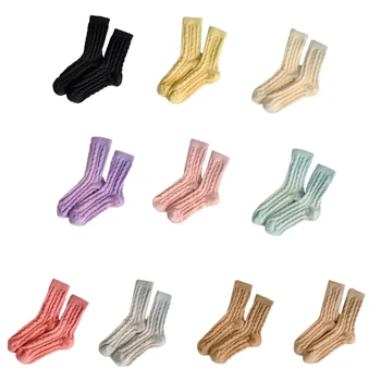 Теплые плюшевые носки для зимнего сна, однотонные носки, Женские пушистые носки  4