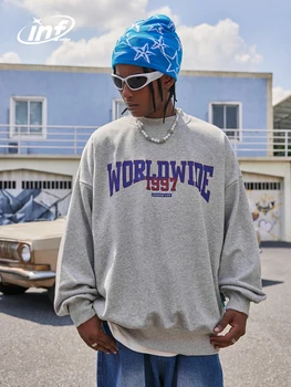 Толстовки оверсайз в американском стиле с буквенным принтом, мужские пуловеры в стиле хип-хоп с круглым вырезом  5