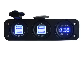 Тройные розетки Автомобильный Лодочный Мотоциклетный Синий Цифровой светодиодный индикатор напряжения батареи, вольтметр + Две двойные розетки зарядного устройства USB  5