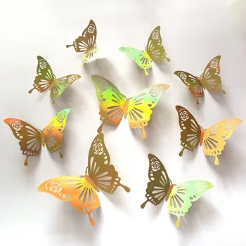 Украшение дома Ослепительная Золотая Полая бабочка Праздничное Свадебное украшение, настенные декоративные наклейки с бабочками  5